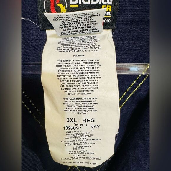 Men’s BigBill Ultrasoft FR Coveralls in Navy, Size 3LX Regular (54-56). - Picture 5 of 6